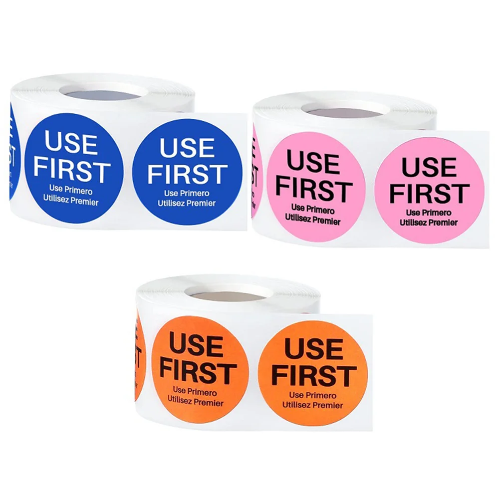

3 Rolls Adhesive Stickers Use First Label Home Food The Sign 3.8x3.8cm Signs Labels Decal Copper Plate Storage