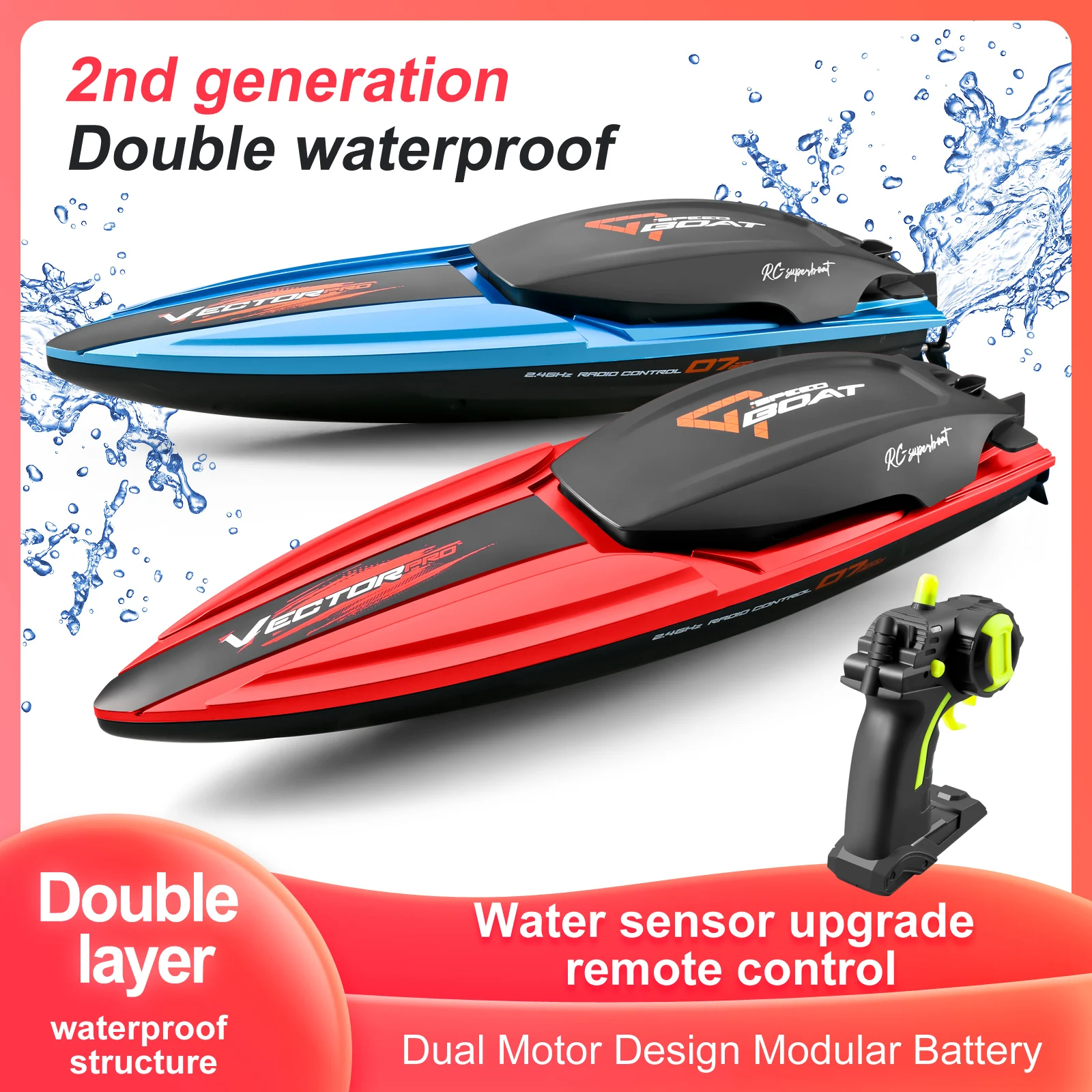 

2.4G 810 Rc Boat High Speed Radio Control Electric Speedboat Waterproof Rechargeable Competition Boat Model Gifts