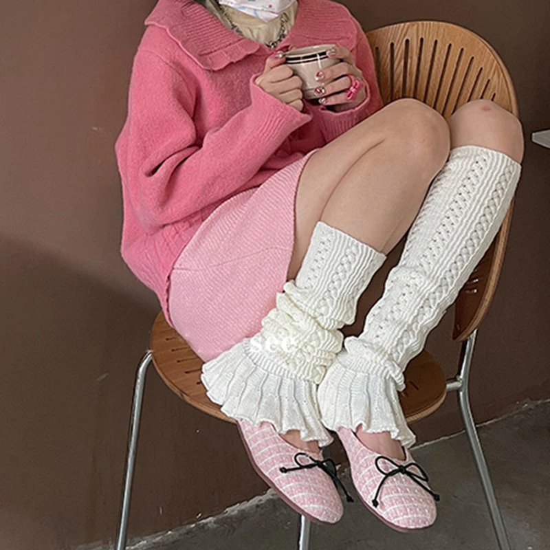 

Women s Knee High Socks Flared Solid Color Leg Warmers Knit Crochet Leg Sleeves for Travel Dating Party