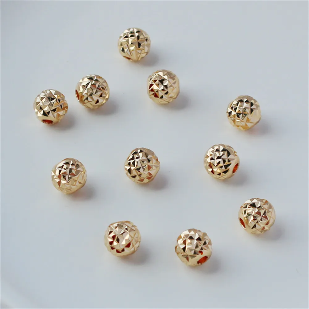 

Custom 14k bag gold color diamond section shining beads round beads diy bracelet necklace pendant transfer beads loose beads