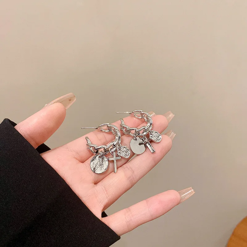 Europe and The United States Cross Circle Earrings Female Hundred Match Personality Fashion New Temperament Jewelry Wholesale