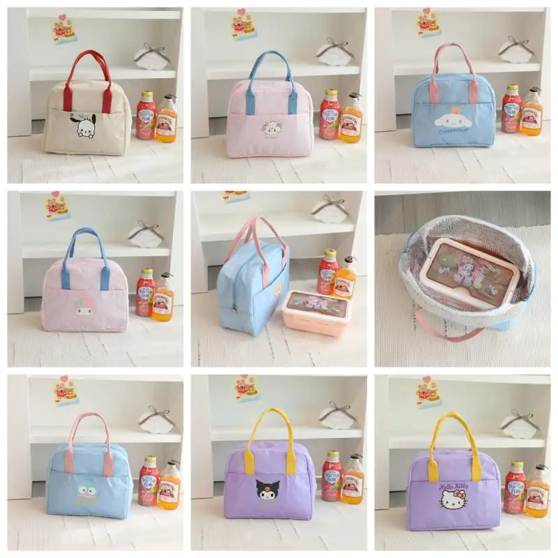 

Sanrio Bento Bag Cartoon Pattern Candy Color Hellokitty My Melody Portable Cute Large Capacity Student Lunch Outdoor Picnic Bags