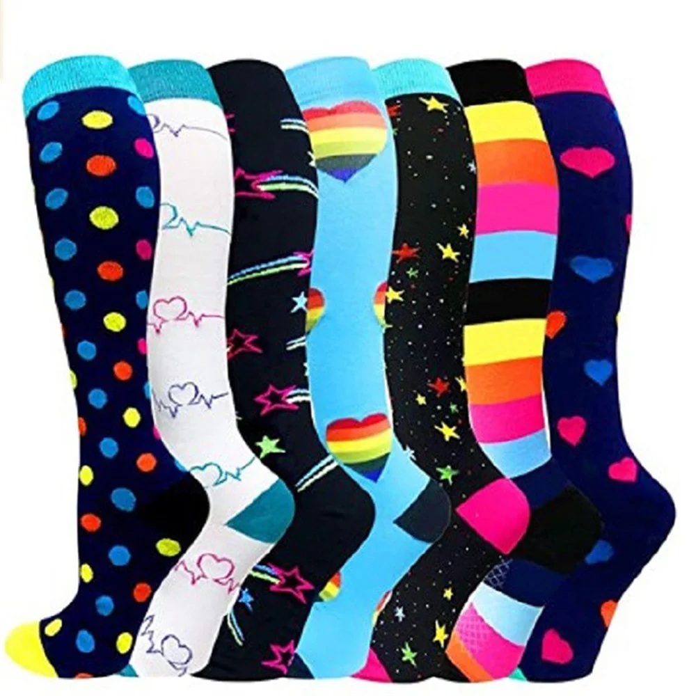 4/6/7/8PAIRS Women Compression Socks Circulation Graduated Supports Socks for Running, Athletic Sports Stretch Socks