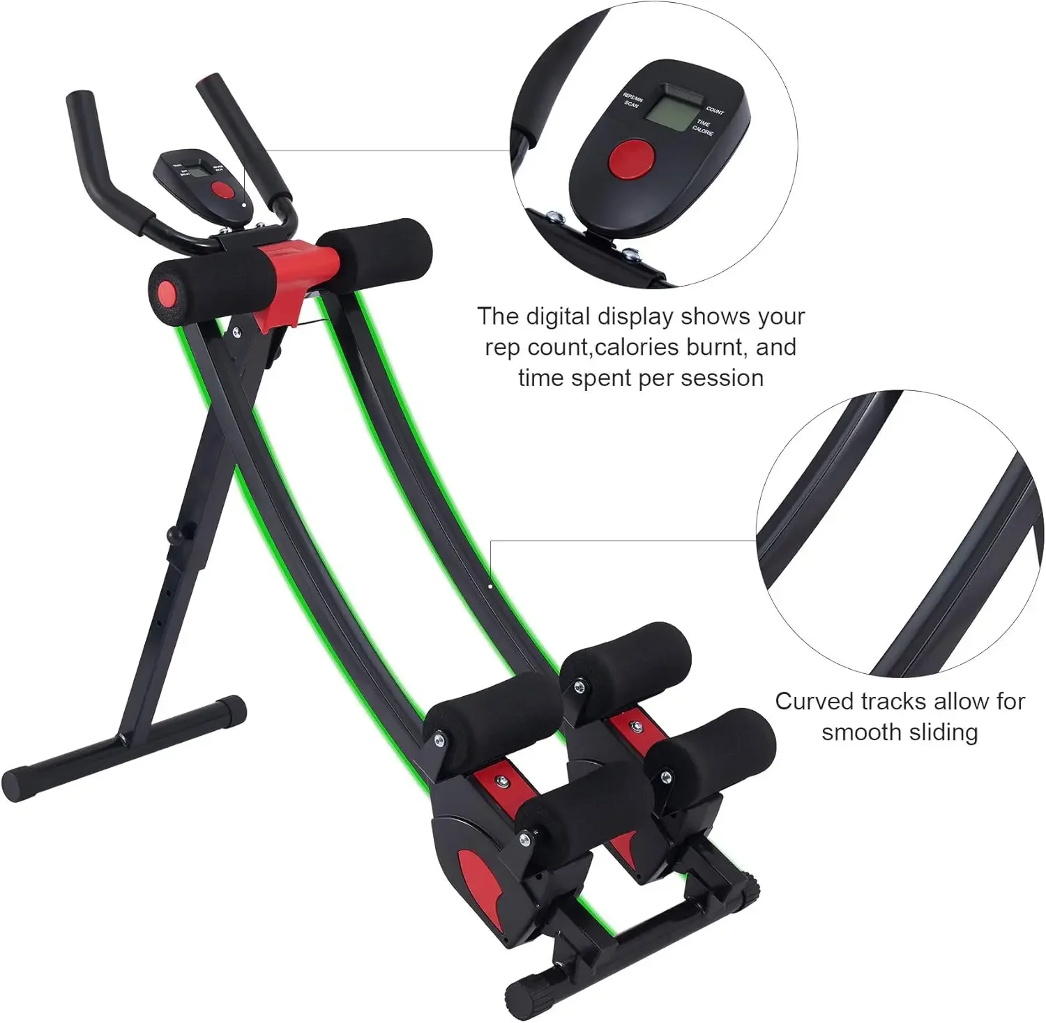 Ab Machine for Home Gym Core Strength Training Equipment Fitness Crunch Coaster with 4 Intensities and Digit