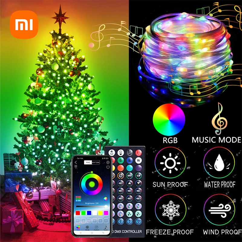 

Светодиодная гирлянда на рождественскую елку Xiaomi, уличная Светодиодная лампа с дистанционным управлением через приложение, с Bluetooth