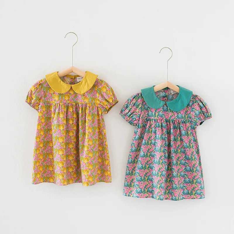 

Girls Dress 2022 Summer New Girls Doll Collar Dress Girls Baby Printed Puff Sleeve Short Sleeve Dress Children'S Dress
