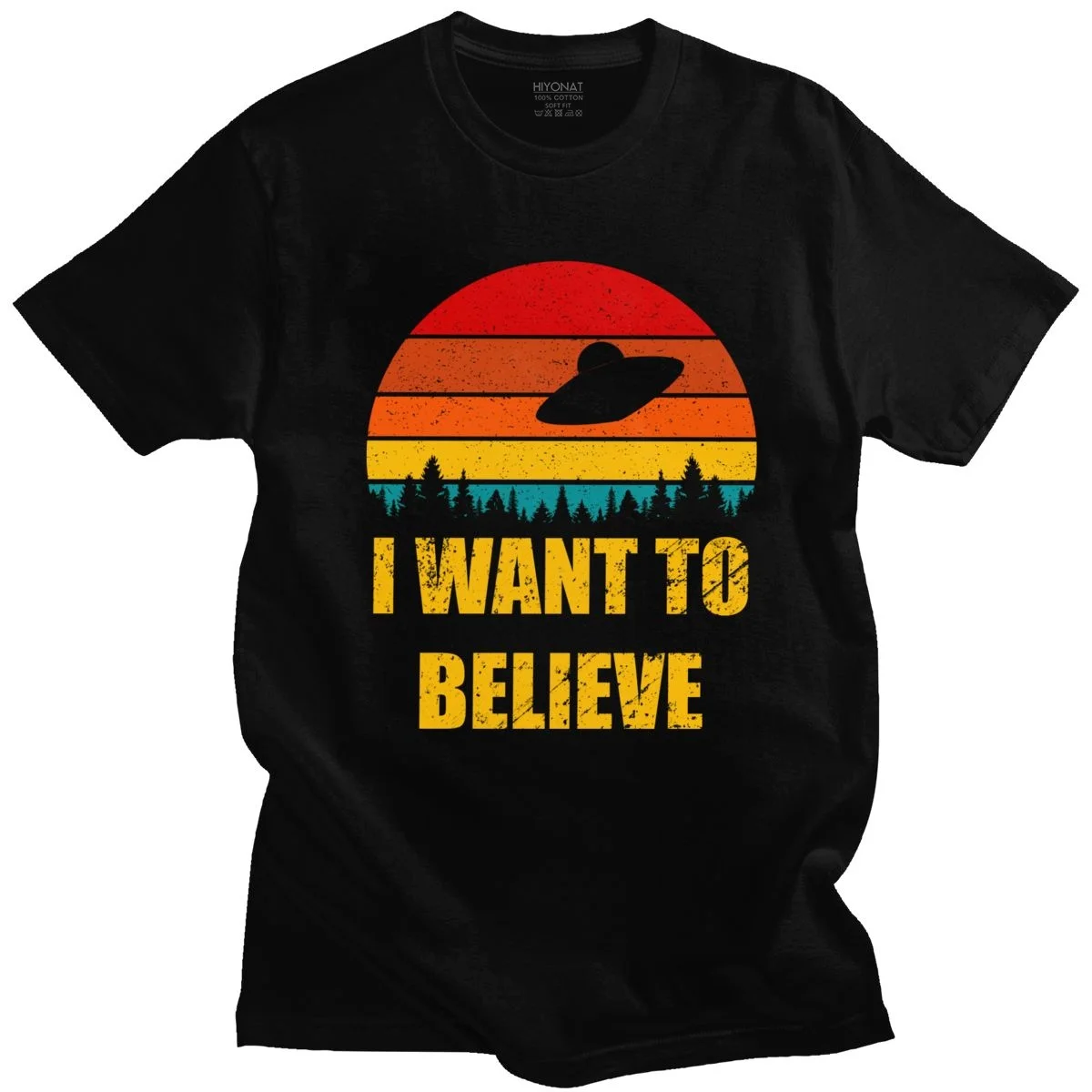 

Vintage The X Files I Want To Believe T Shirt for Men Short Sleeve Aliens UFO Area 51 Tee Tops O-neck Cotton T-Shirt Clothing