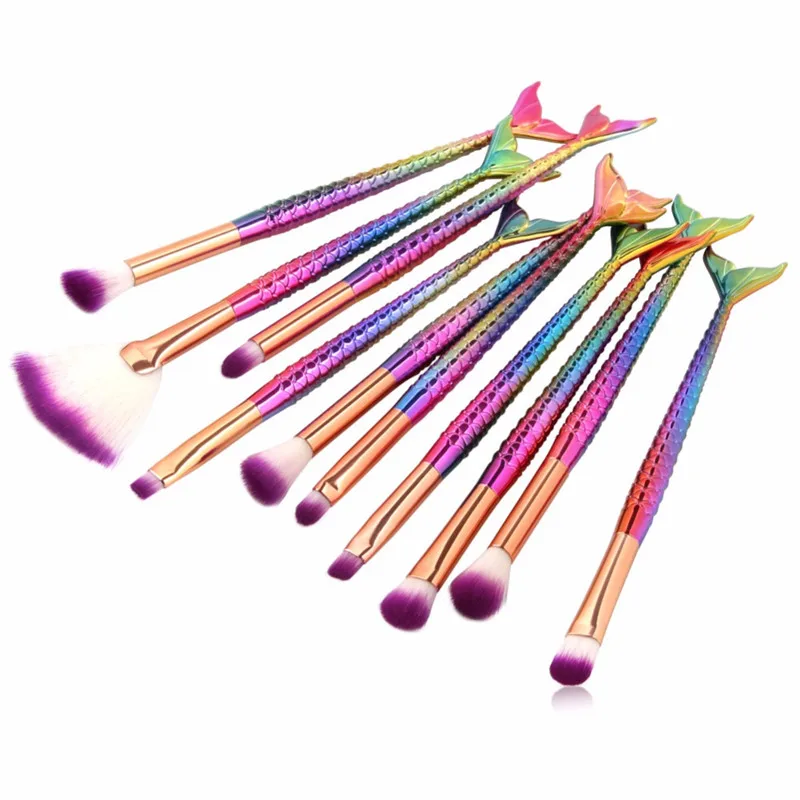 

Sdotter 10 PCS Mermaid Makeup Brushes Set Foundation Blending Powder Maquiagem Contour Brush Concealer pincel sereia pinceaux ma