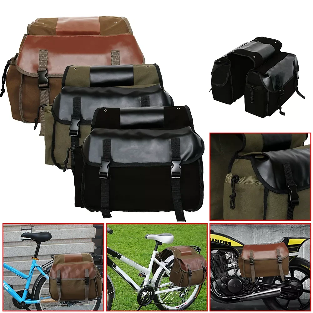 New upgrade Motorbike Touring Saddle Bag Motorcycle Canvas Panniers Box enlarge