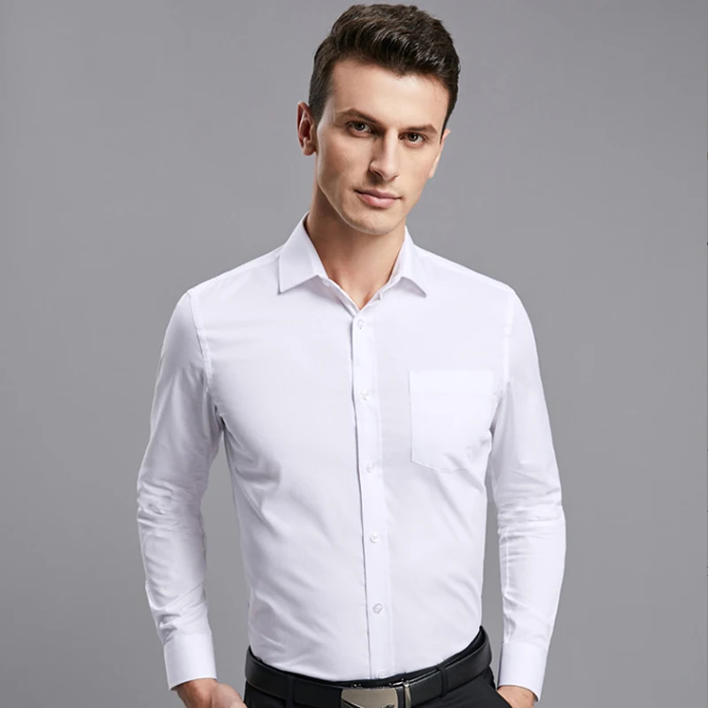 Large new autumn and winter white shirt breathable and comfortable solid color men's iron free long sleeve slim business casual