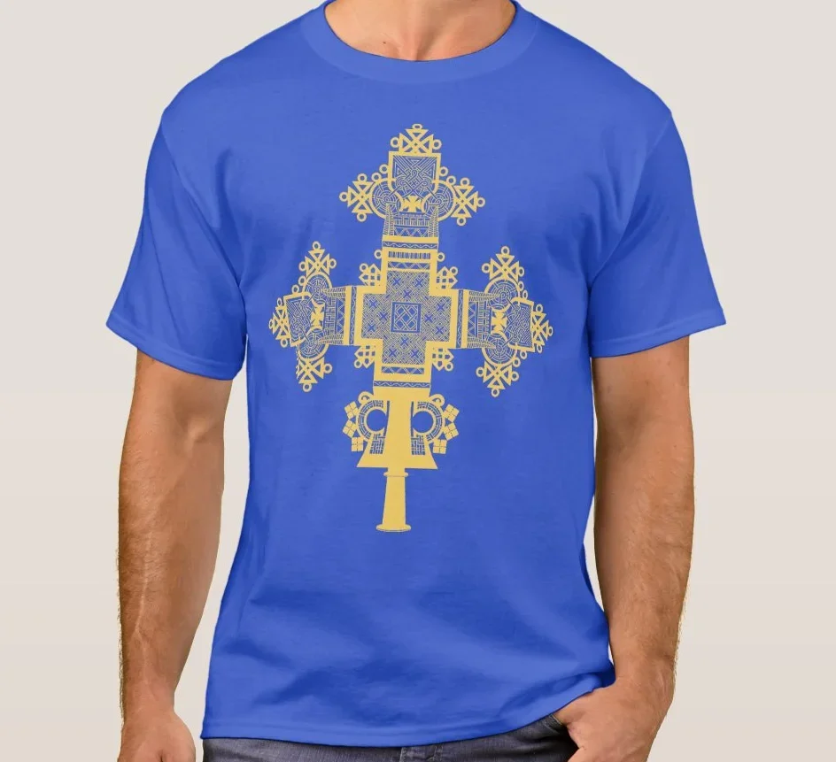 Футболка с символами христианства религиозные символы эфиопский крест 100% хлопок
