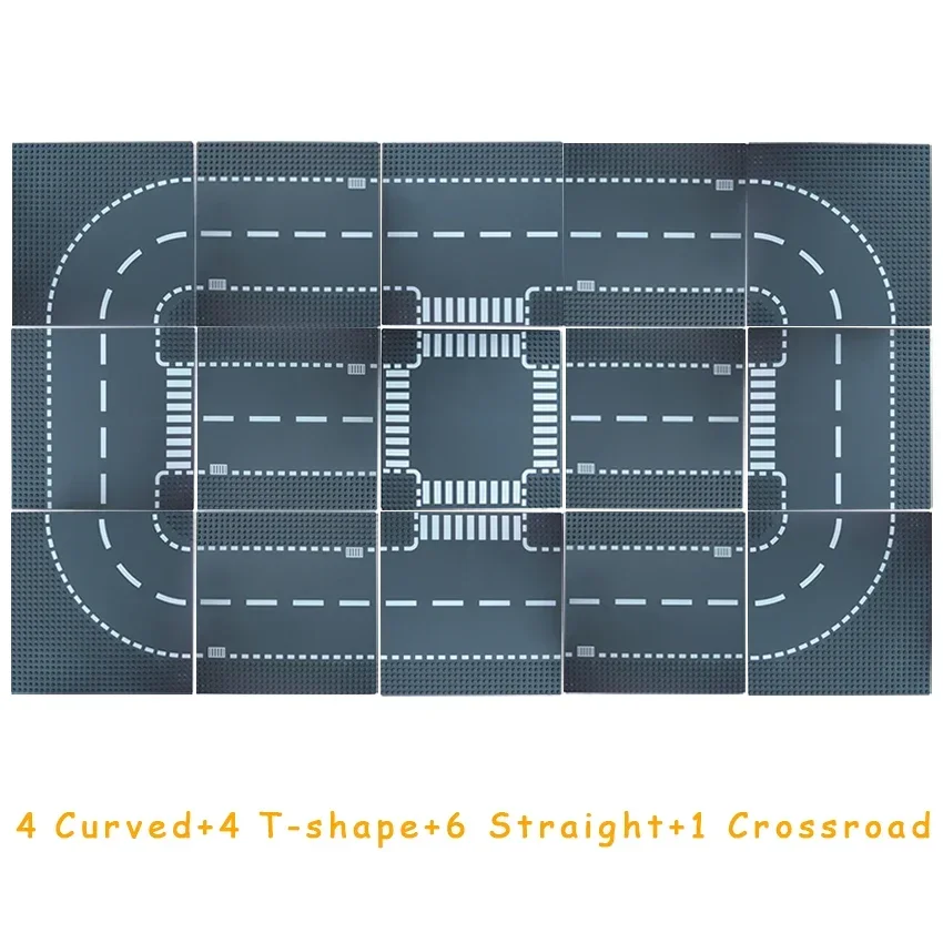 Набор строительных блоков City Road Street классический прямой Crossroad Curve Т-образное