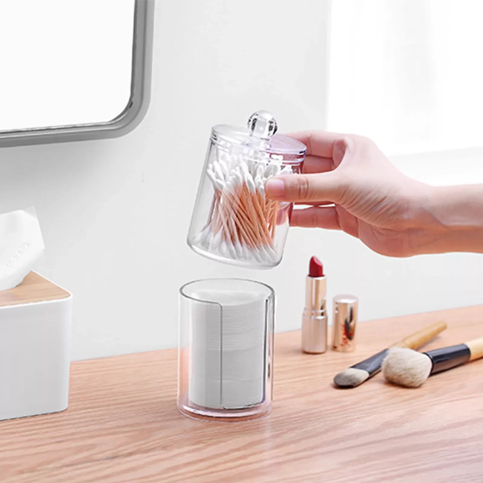 

Acrylic Makeup Organizer Cotton Swabs Container Cosmetic Makeup Cotton Pad Organizer Jewelry Storage Box Lipstick Organizer