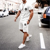 simple fashion mens tracksuit 2 piece set summer solid color suit short sleeve shirt shorts oversized man clothing breathable