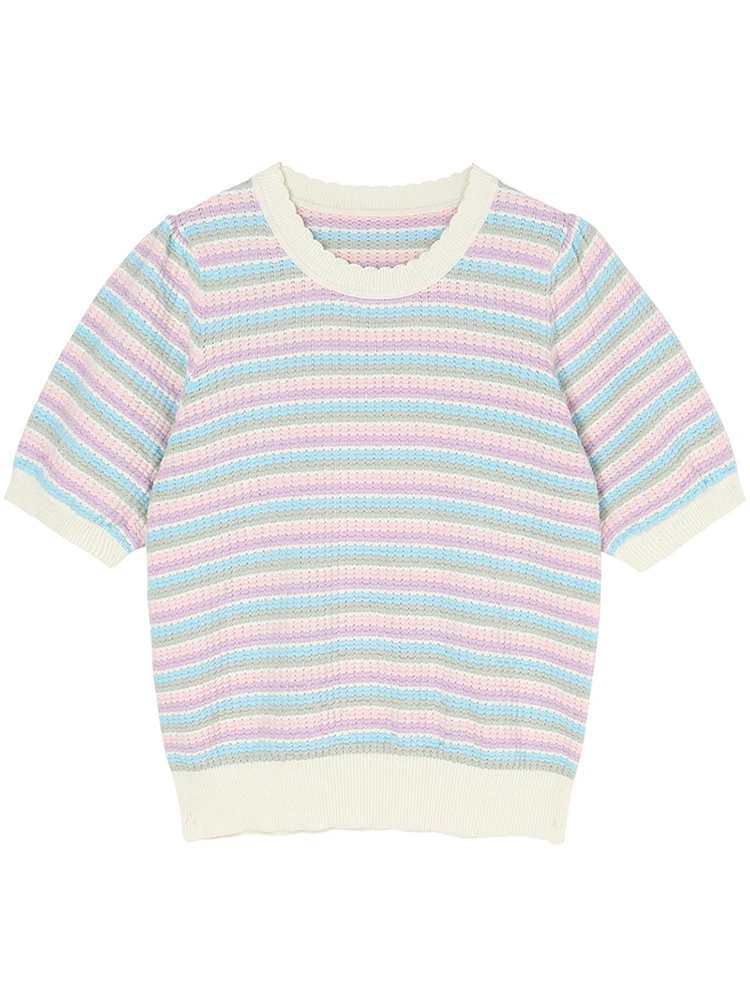 

Vintage O-neck Short Sleeve T-shirt 2022 New Woman Stripe Ice Cream T-shirt Summer Retro Tops