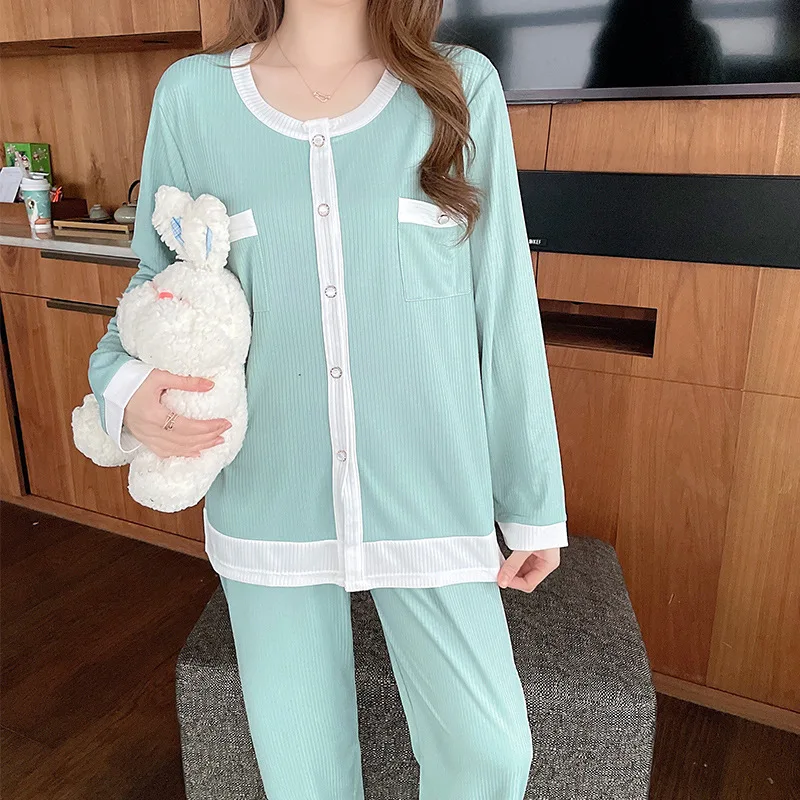 Pajama Women 2022 New Spring Autumn Thin Cotton Loose Cardigan Casual Korean Home Clothes Lady Nightwear Sleepwear Sleep Tops