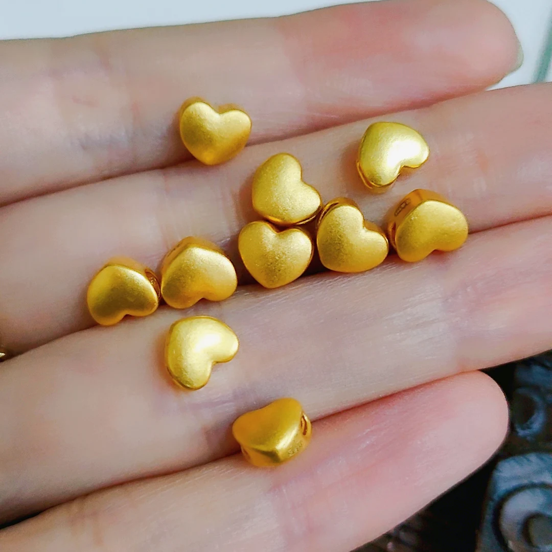 

1pcs Pure 999 24K Yellow Gold Men Women Lucky Heart Bead Pendant 0.1-0.2g