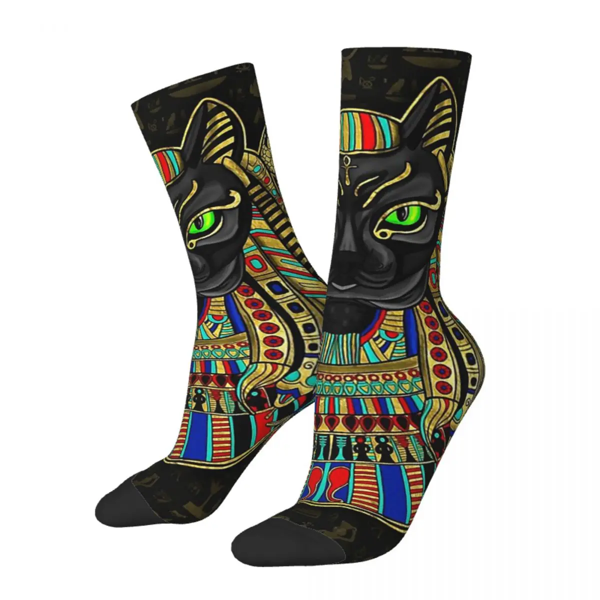 Funny Crazy Sock for Men Bastet Egyptian Goddess Hip Hop Harajuku Cat Lover Art Happy Pattern Printed Boys Crew Sock Casual Gift