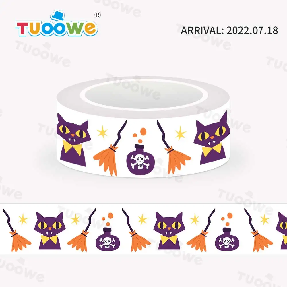 

2022 NEW 1PC 15mm x 10m Halloween Ghost Skeleton Broom Decorative Bone Washi Tape Scrapbooking Masking Tape School Office Supply