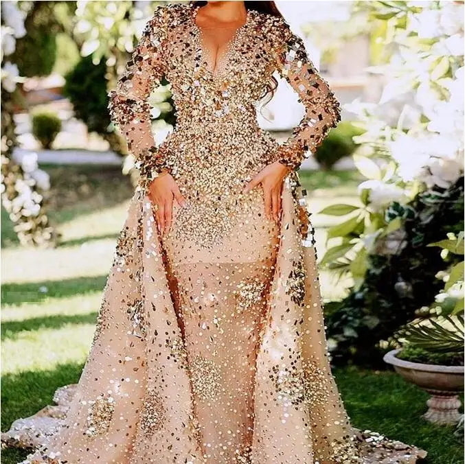 2022 арабское Aso Ebi золотые блестящие