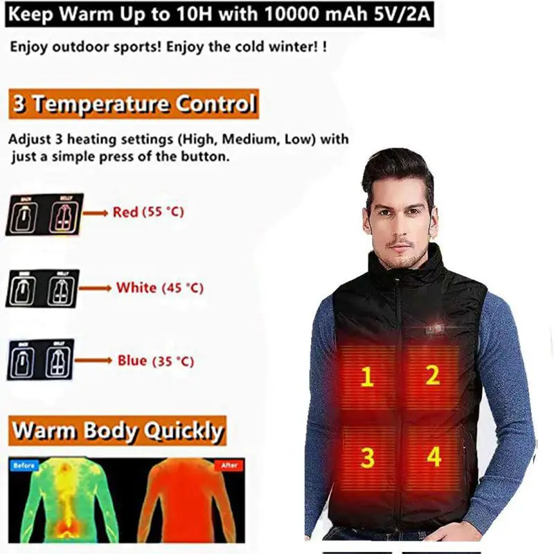 Double switch 11 pieces heating suit intelligent heating vest Thermal clothing USB charging electric vest coat