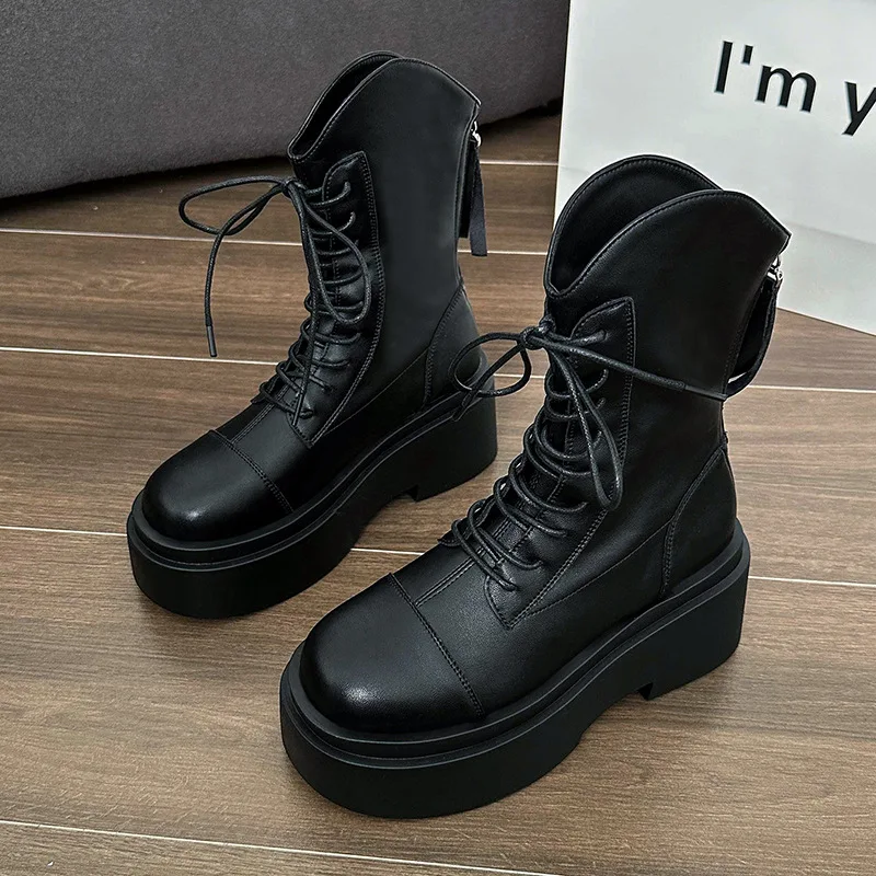 

Chunky Heels Increase Platform Ankle Boots for Women Fashion Casual Autumn Winter Retro Botas De Mujer New Ladies Shoes