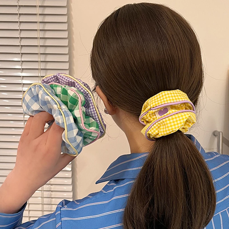 

Ins Style Fashion Vintage Candy Color Check Grid Hair Rope Bands For Women Elastic Scrunchies Ponytail Holder Girls Gifts