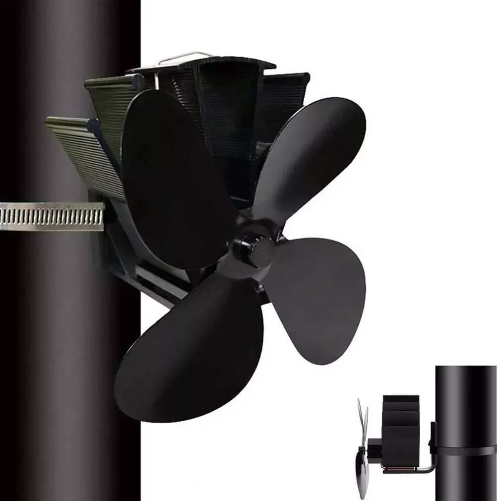 

No Magnet Wall Hanging Fireplace Fan Heater Low Noise 4-blade Thermodynamic Stove Fan For Wood Log Burner Fireplace