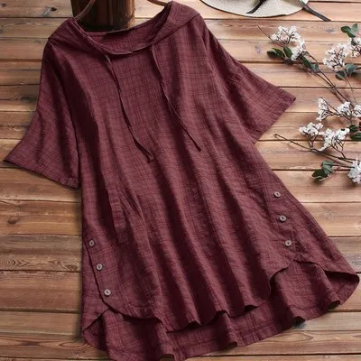 

Factory Long-Sleeved Plaid Cotton and Linen Button Long Shirt Linen Button Casual Waist Women's Top
