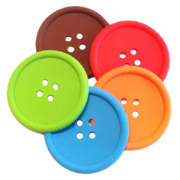 

SET OF 4 COLOURFUL BUTTON SILICONE COASTERS COFFEE TABLE PLACE MATS DRINK HOLDER
