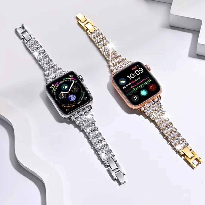 Luxury Metal Bracelet For Apple watch 45mm 41mm Women Diamond Stainless Steel Strap For iWatch UItra 8 7 6 5 4 SE 44mm 42mm 40mm