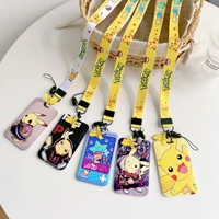 pokemon cute pikachu cartoon keychain easy pull student meal protective guard bus id card lanyard rope holder lariat keyring