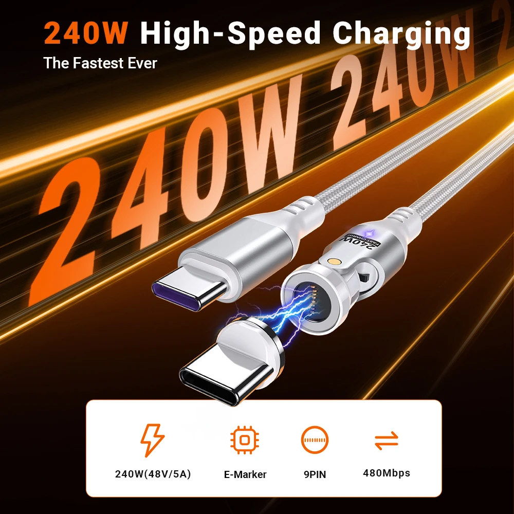 AUFU 5A 240W Magnetic USB C to Type Cable PD3.1 Super Fast Charging for iPhone 16 15 Pro Max MacBook Laptop Samsung Xiaomi