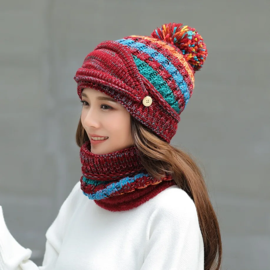 

Новинка 2020, корейский женский зимний шерстяной головной убор, маска, комплект из трех предметов, универсальная плюшевая утепленная вязаная ...