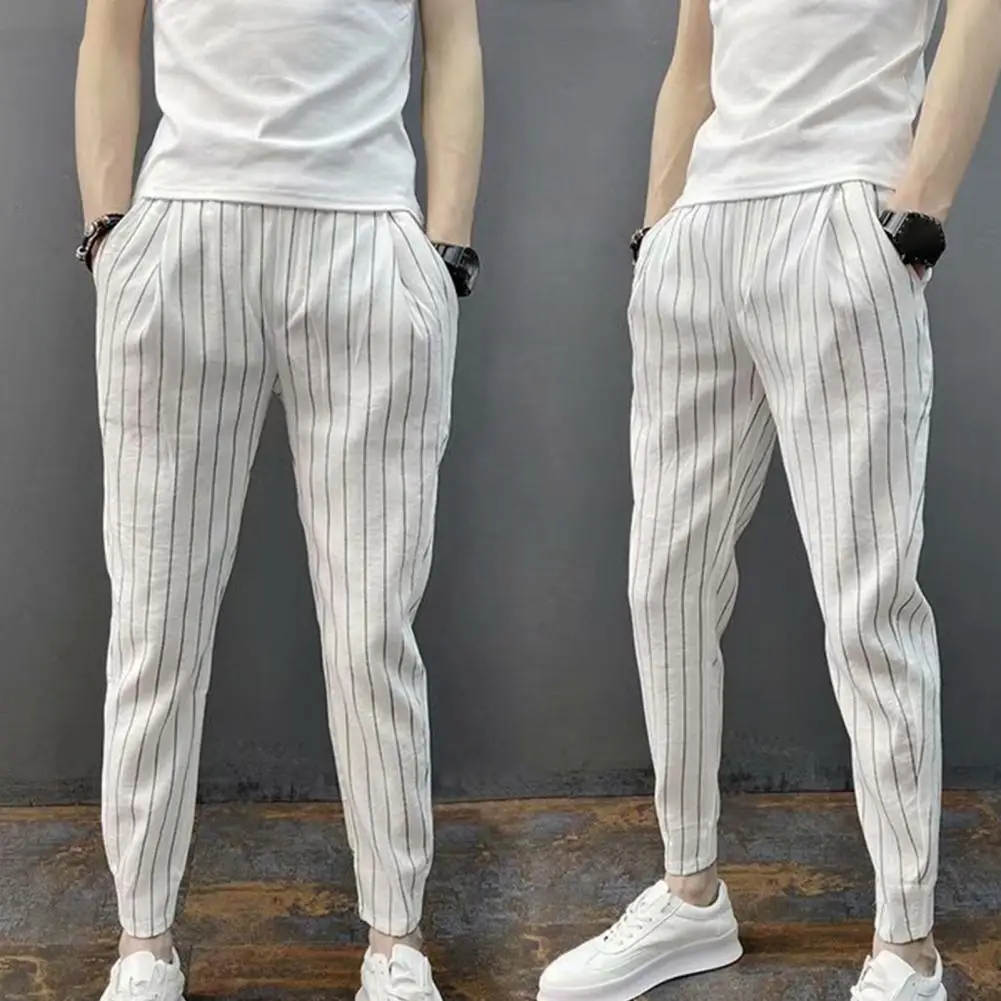 

Stylish Men Pencil Pants Bottoms Slim Fit Washable Stretch Mid Waist Harem Pants Men Pants Dressing