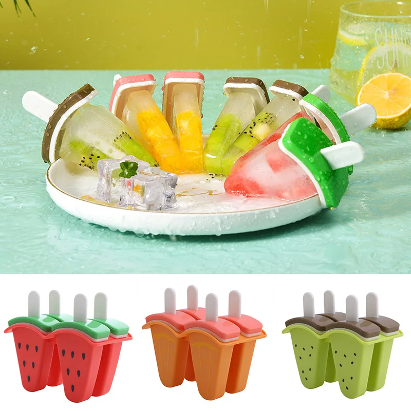 

4Pc/Set Ice Cream Mold With Cover Watermelon Shape Mold DIY Homemade Ice Popsicle Moule Juice Milk Ice Cream Make Tools