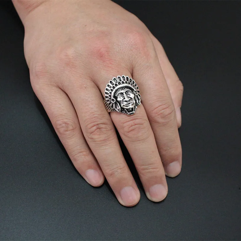 

New Vintage Silver Plated Indian Chief Ring Simple Retro Personality Joint Mummy Ring Gift Jewelry
