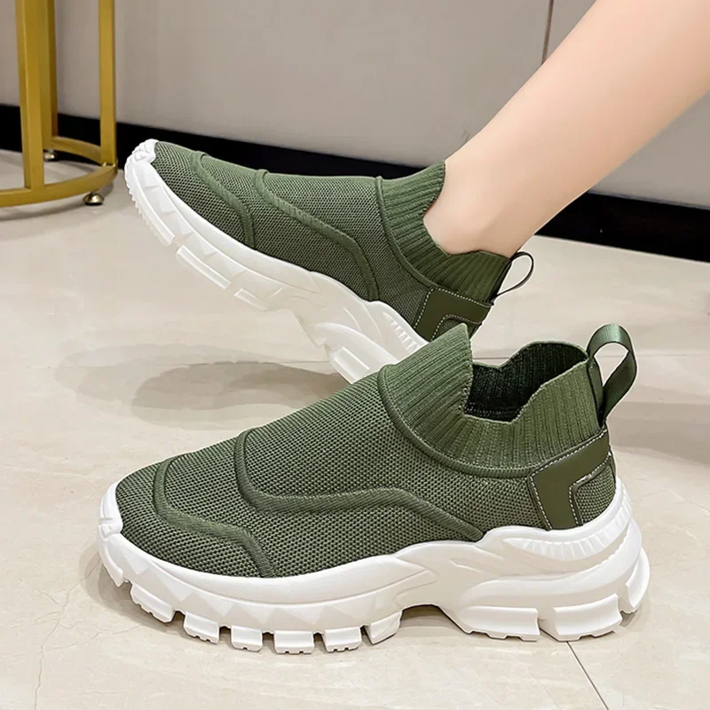 

Stretch Knitted Wedge Sneakers Woman Sports Breathable Mesh Vulcanize Shoes Woman Platform Slip on Walking Casual Sneaker Shoes
