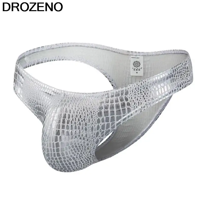 New Men's Half Sheath Imitation Leather Shiny Snake Pattern Men's Sexy Triangle U Convex Underwear Low Waist Bikini Shorts