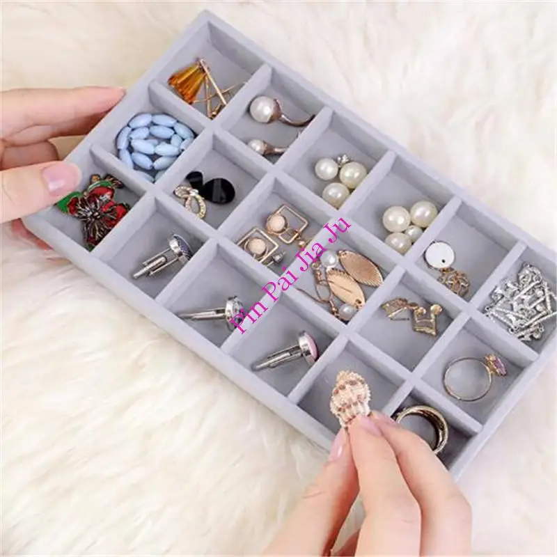 

Pearls Jewels Storage Box Bracelet Necklace Ring Grey Showcase Drawer Jewelry Organizer Tray Display Holder Stand