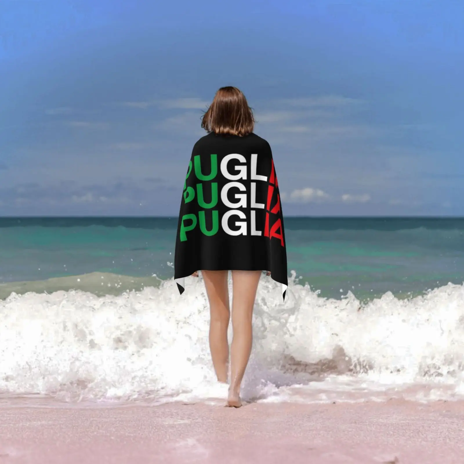 Puglia Italian Flag Bath Towel Beach Cushion Puglia Italia Italy Italian Pari Adriatic Sea Typography Green images - 6