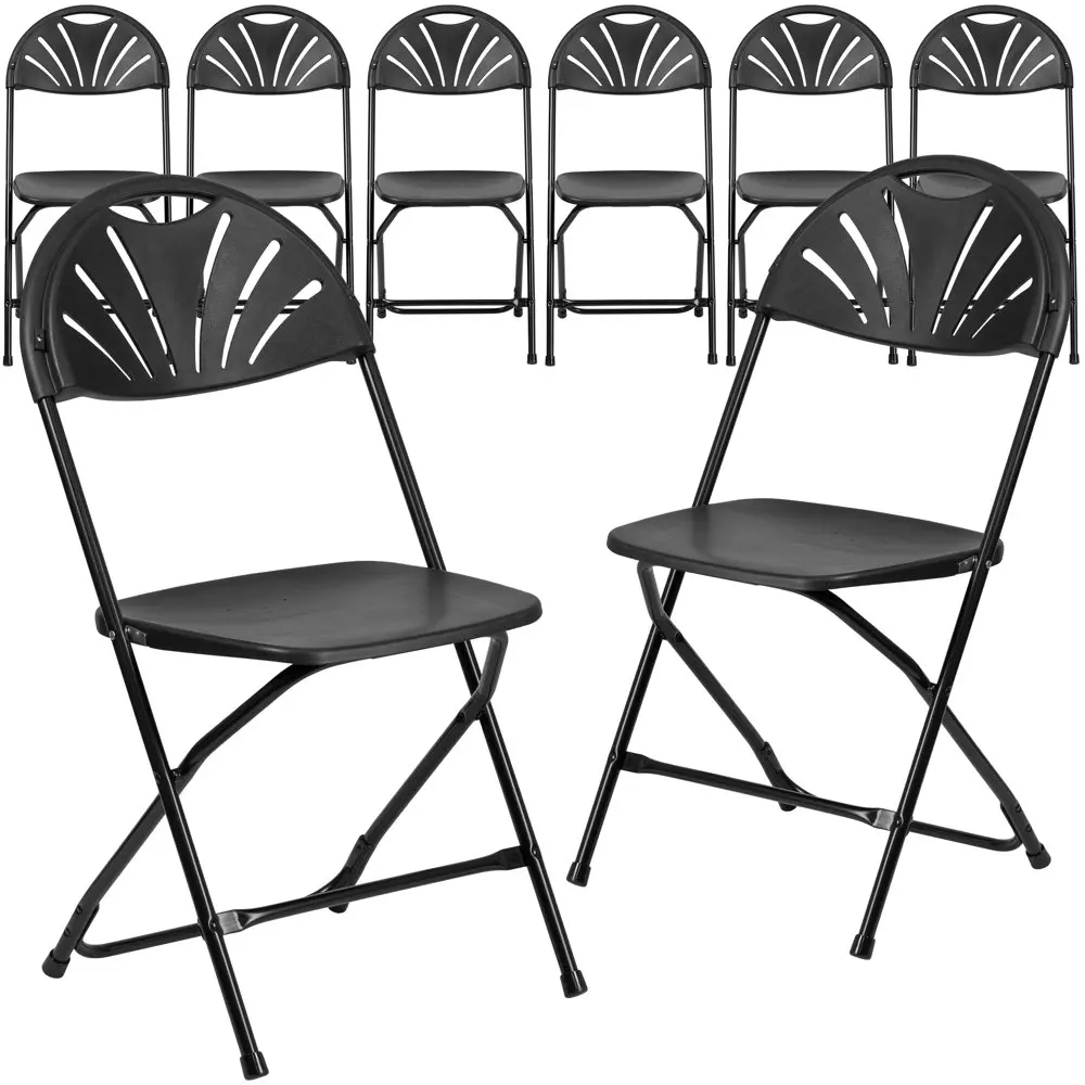 

Outdoor Camping Hiking Fishing Portable High Chair 8 Pk. HERCULES Series 800 lb. Capacity Black Plastic Fan Back Folding Chair U