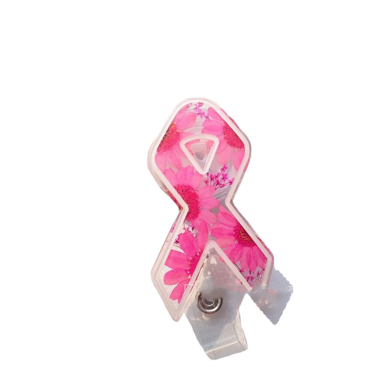 

HOT PINK Breast Cancer Awareness Ribbon Badge Holder Retractable ID Holder Keychain for Women Men Pink Hope Ribbon Badge Reel