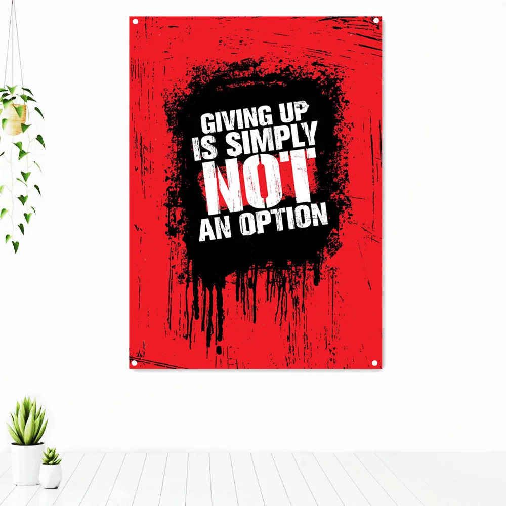 

GIVING UP IS SIMPLY NOT AN OPTION Workout Motivational Poster Tapestry Wall Art Fitness Exercise Banner Flag Stickers Gym Decor