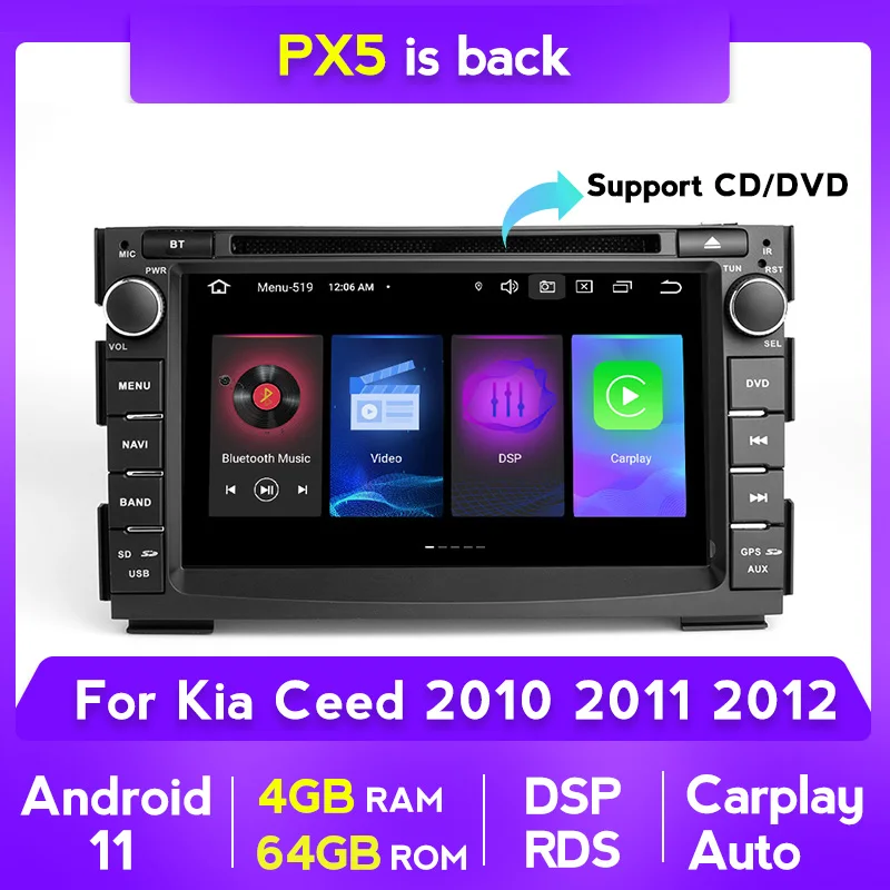Автомобильный радиоприемник 2 Din Android 11 DVD плеер GPS Авторадио аудио для Kia Ceed 2010 2011