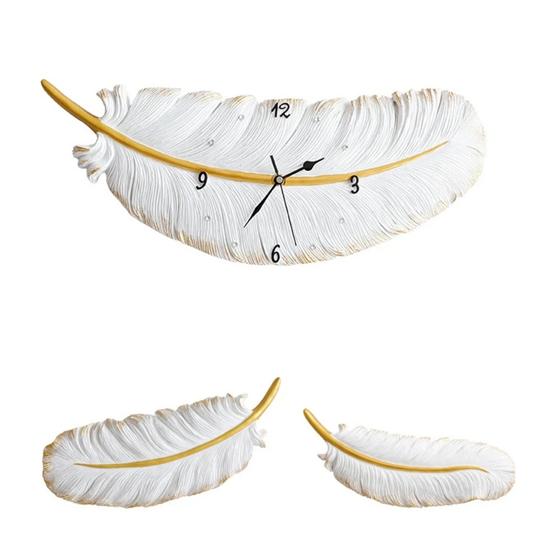 

Resin Feather Wall Clock Silent Modern Design Wedding Office Decoration Living Room Clock Creative Wall Watch Home Decor
