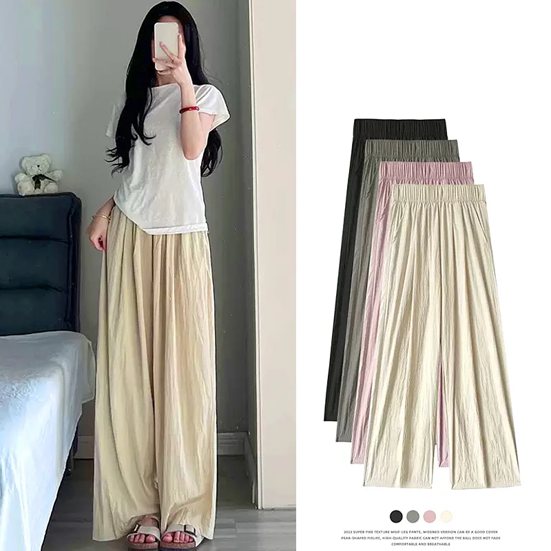 

Harajuku Japanese Loose Slim New Casual Pants Summer Thin Black High Waist Wide Leg Pants Women's Fashion Street Clothing Fabric