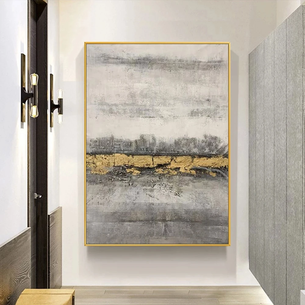 

Living Room Decor Abstract Gray Wall Painting Gold Foil Print On Canvas Modern Black White Posters Home Decor Cuadros Pictures
