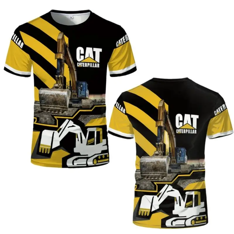 

Outdoor Trend Casual Sports T-shirt Summer Men's Short Sleeve Top Oversized Loose Shirt Excavator Print Quick Drying Clothing
