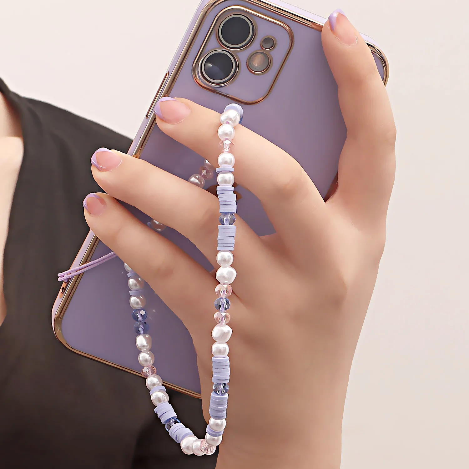 Beaded Mobile Phone Chain Purple Soft Pottery Mobile Phone Pendant Rope Beaded Mobile Phone Strap Portable Fall Proof Lanyard
